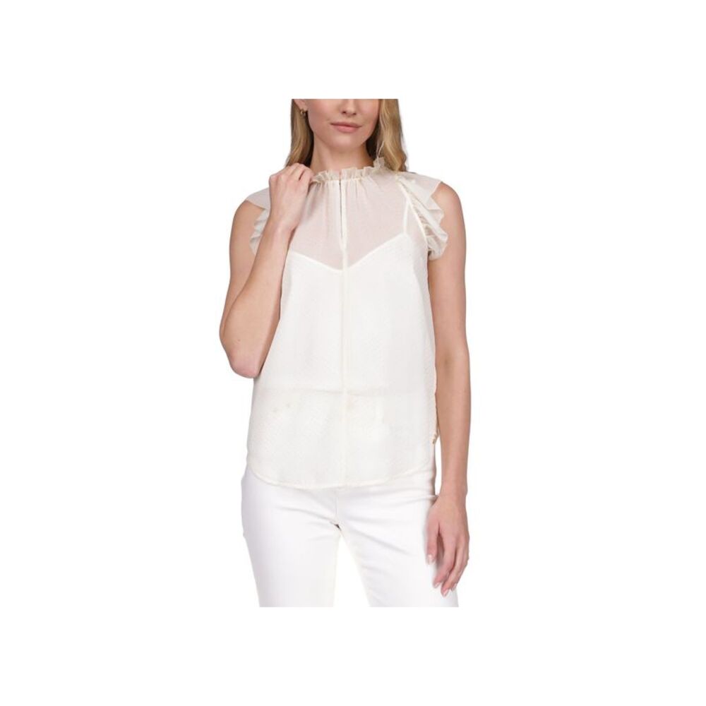 MICHAEL KORS Womens Ruffled Sheer Dewdrop Lined Hook And Eye Polka Dot Short